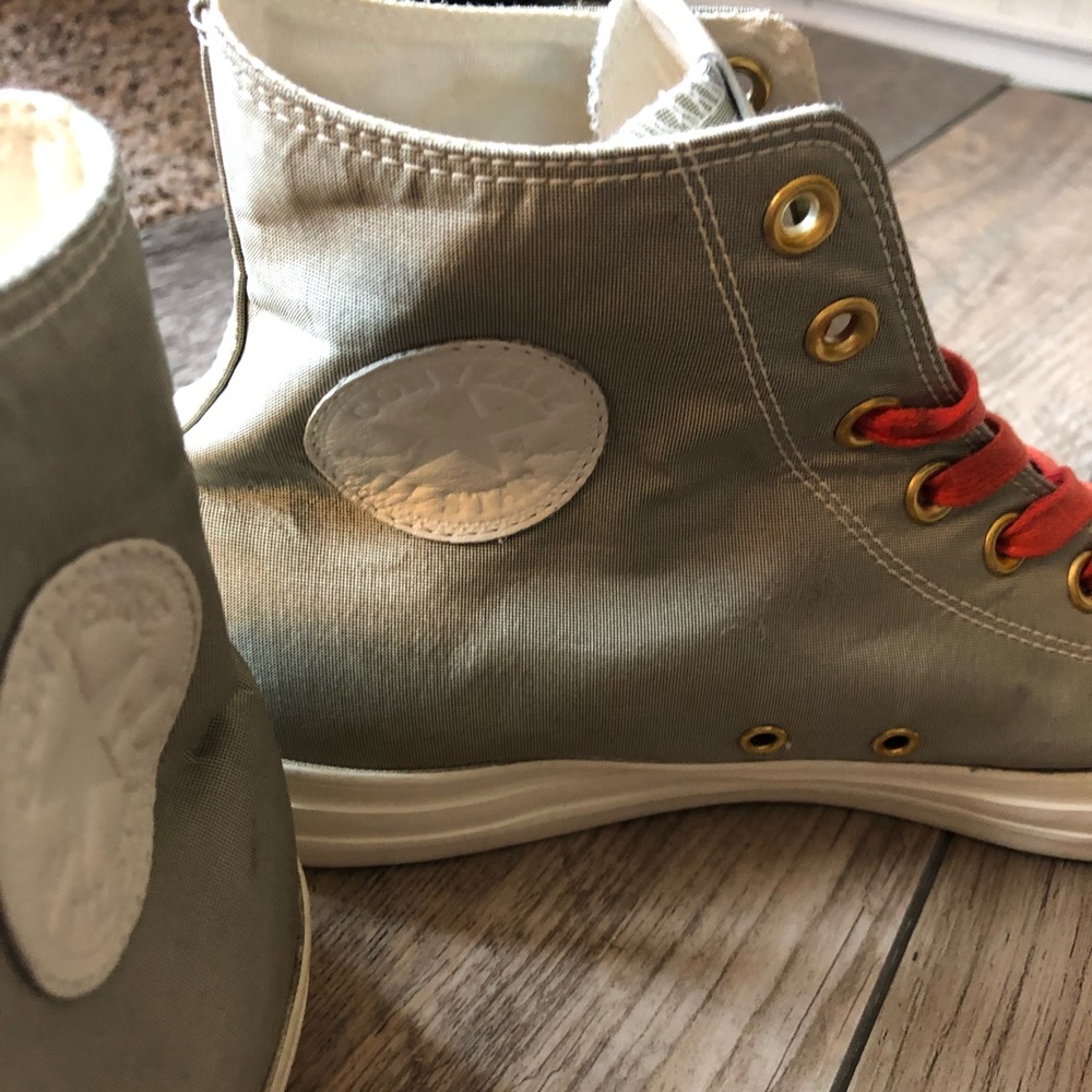 Custom Converse Boston High Tops Grey/Silver with Red Laces Men's Size 10 - Picture 12 of 15